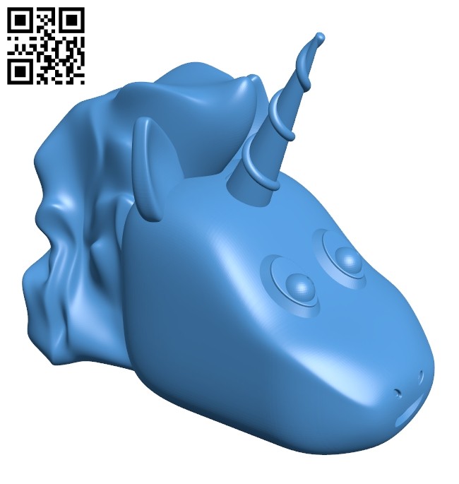Happy Unicorn head B007496 file stl free download 3D Model for CNC and 3d printer