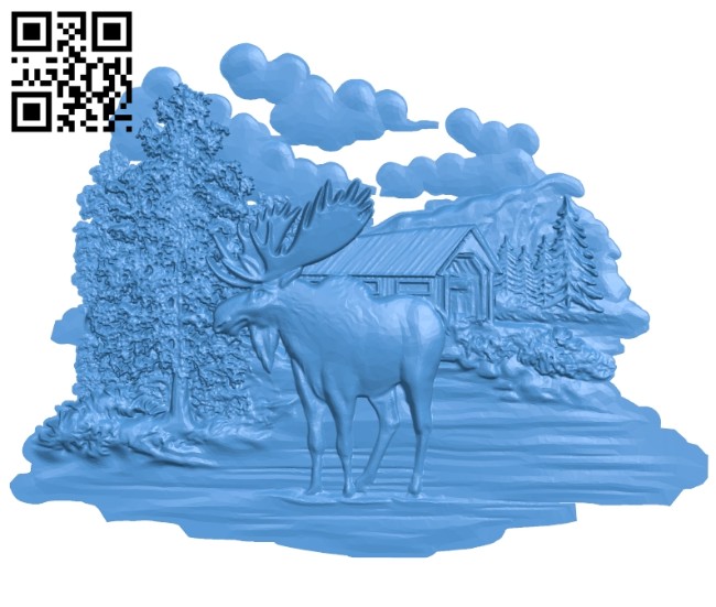 Moose and house A005062 download free stl files 3d model for CNC wood carving