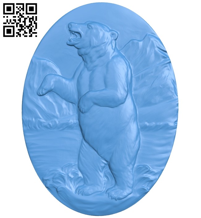 Oval picture of a bear A005037 download free stl files 3d model for CNC wood carving
