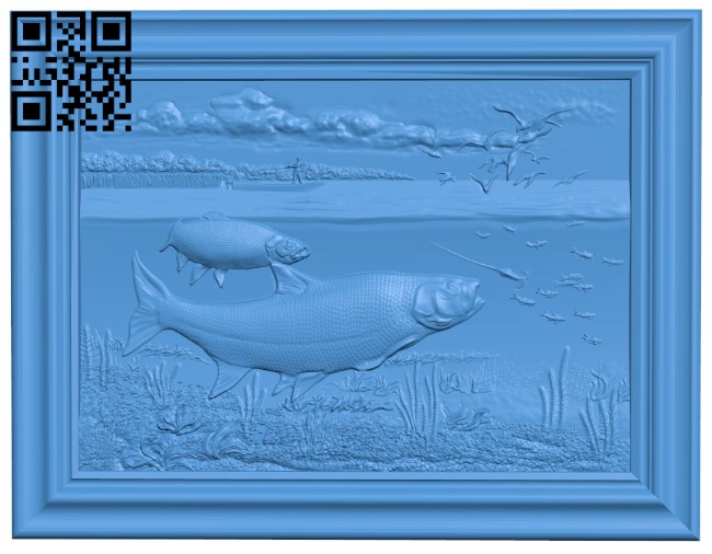 Salmon fishing painting A005103 download free stl files 3d model for CNC wood carving