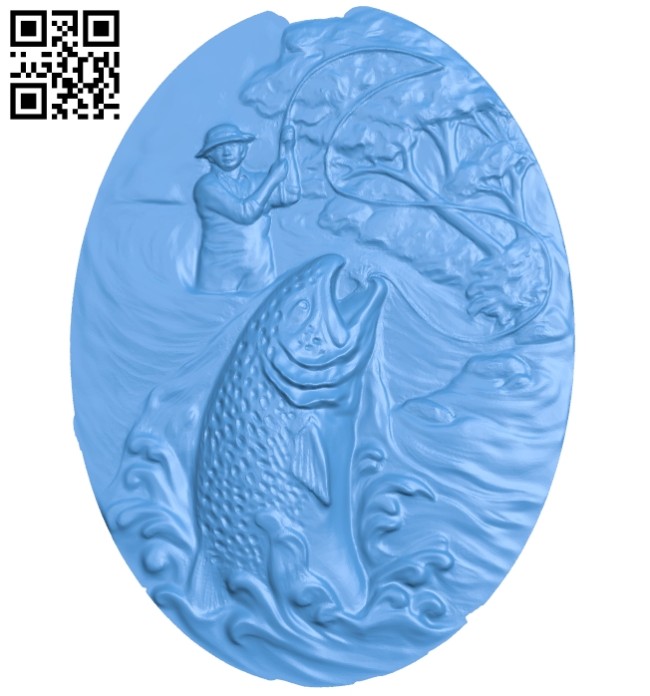 Salmon oval painting A005098 download free stl files 3d model for CNC wood carving