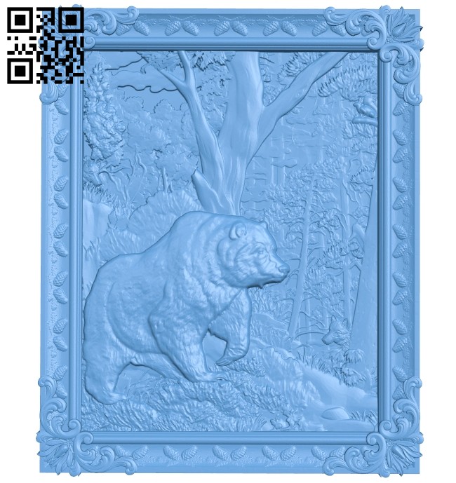 Bear painting in the forest A005407 download free stl files 3d model for CNC wood carving