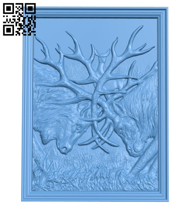 Two deer fight A005329 download free stl files 3d model for CNC wood carving