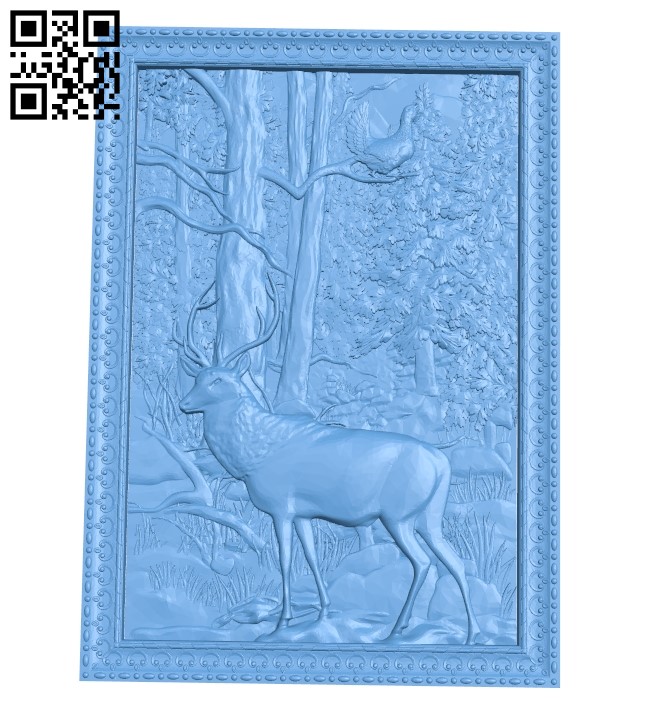 Deer painting A005829 download free stl files 3d model for CNC wood carving