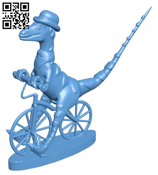Gentleman raptor riding a bike B008814 file obj free download 3D Model for CNC and 3d printer
