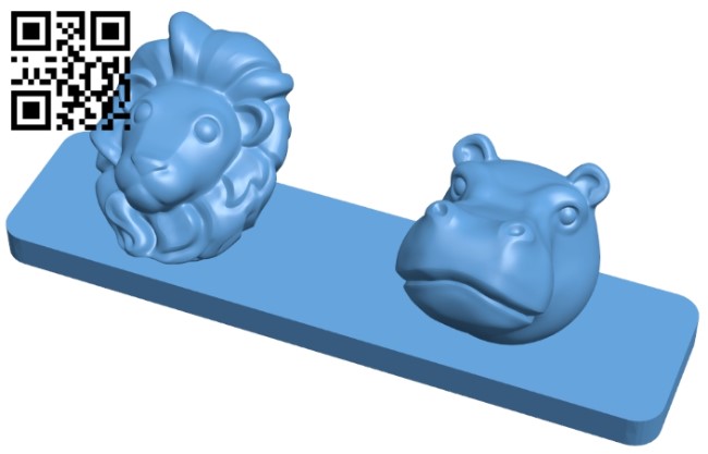 Lion and hippo - animal coat hanger B008985 file obj free download 3D Model for CNC and 3d printer