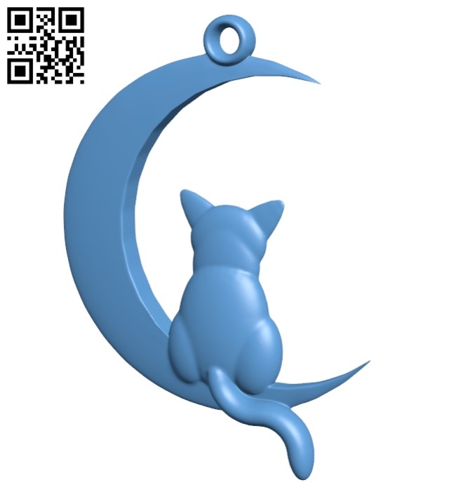 Cat and Moon - pendant B009154 file obj free download 3D Model for CNC and 3d printer