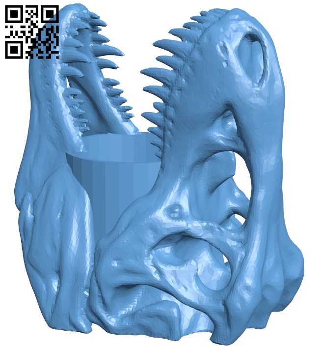 T-Rex Skull Pen Holder B009177 file obj free download 3D Model for CNC and 3d printer