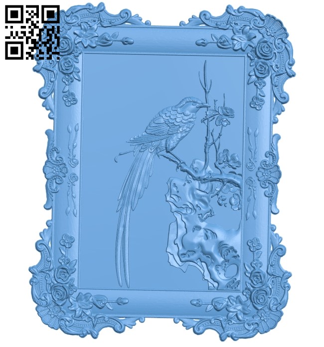 Picture framed Bird on a branch A006508 download free stl files 3d model for CNC wood carving