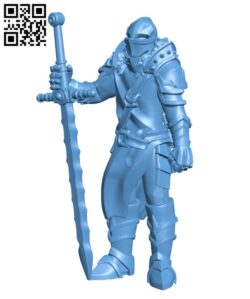 Fantasy medieval knight warrior with great sword  H000364 file stl free download 3D Model for CNC and 3d printer