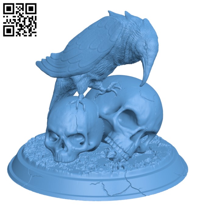 Raven Skull H000289 file stl free download 3D Model for CNC and 3d printer