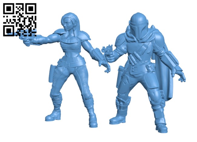 Din Djarin and Cara Dune - The Mandalorian H000758 file stl free download 3D Model for CNC and 3d printer