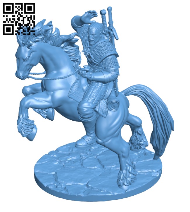Geralt on horseback H000669 file stl free download 3D Model for CNC and 3d printer
