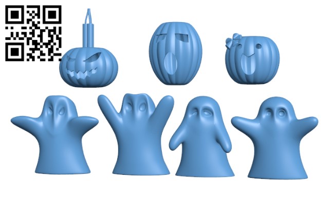Halloween Ghosts and Pumpkins Set H001225 file stl free download 3D Model for CNC and 3d printer