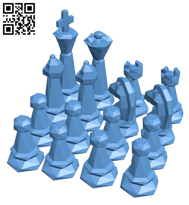 Low Poly Chess Set H000592 file stl free download 3D Model for CNC and 3d printer