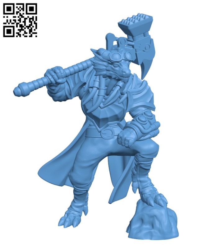 Male Dragonfolk Engineer with Mechanical Hammer H001530 file stl free download 3D Model for CNC and 3d printer