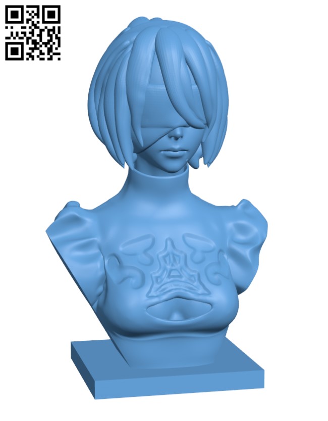 Nier Automata 2B Bust H002187 file stl free download 3D Model for CNC and 3d printer
