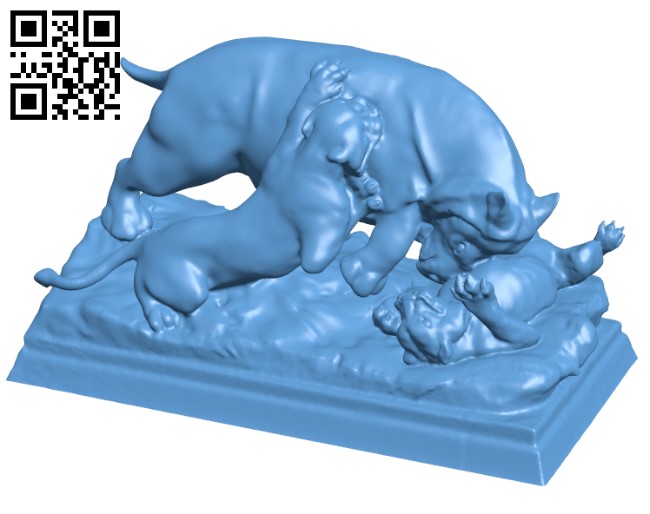 Rhinos attacking a Tiger at the Tuileries Garden in Paris, France H002194 file stl free download 3D Model for CNC and 3d printer