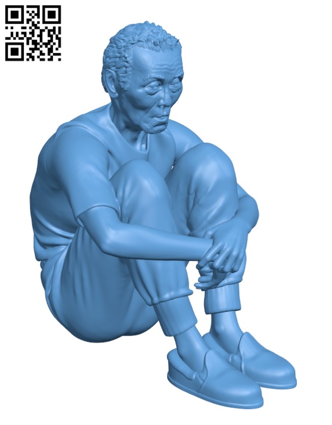Squid Game player 001 Oh Il-Nam sitting sad H002389 file stl free download 3D Model for CNC and 3d printer