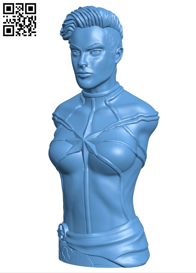 Captain Marvel Bust H003550 file stl free download 3D Model for CNC and 3d printer