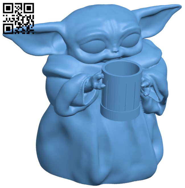Baby Yoda holding beer mug H004500 file stl free download 3D Model for CNC and 3d printer