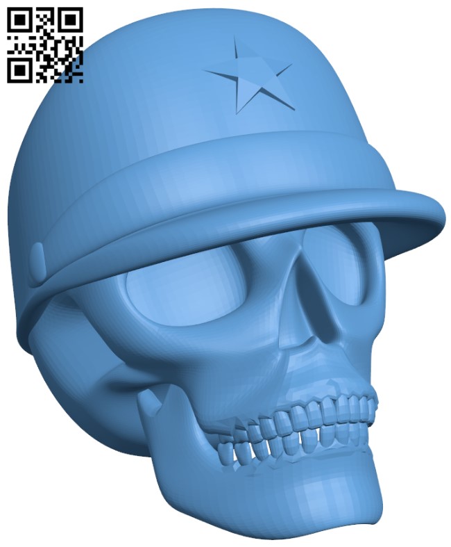 Skull with military cap H004227 file stl free download 3D Model for CNC and 3d printer