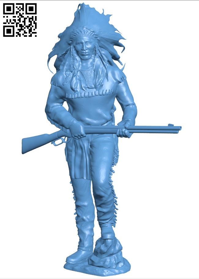 Indian Chief with rifle - Gunner H004881 file stl free download 3D Model for CNC and 3d printer