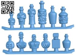 Skull Bottles H005267 file stl free download 3D Model for CNC and 3d printer