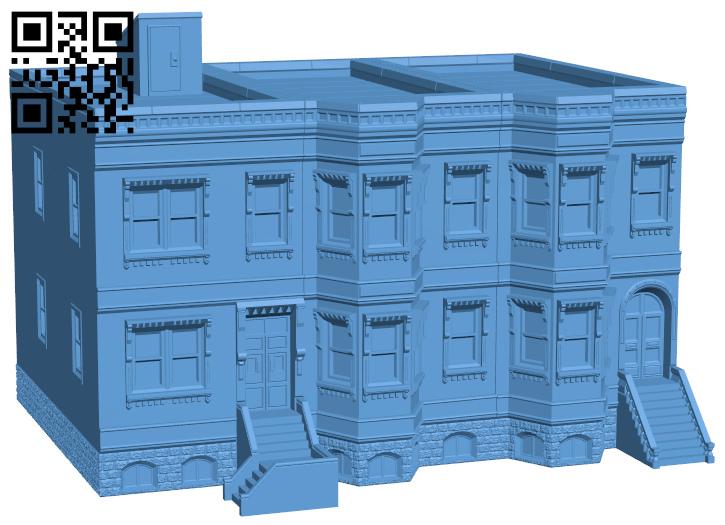 New York Brownstone building H005841 file stl free download 3D Model for CNC and 3d printer