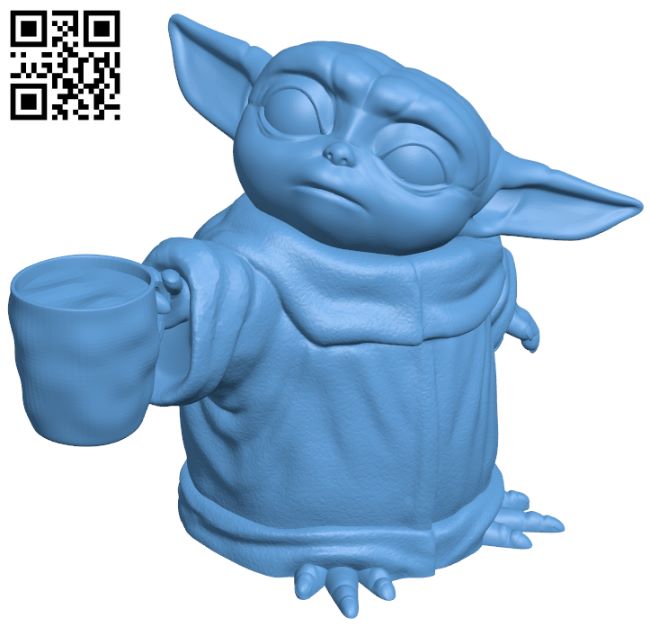 Baby Yoda with coffee cup H007104 file stl free download 3D Model for CNC and 3d printer
