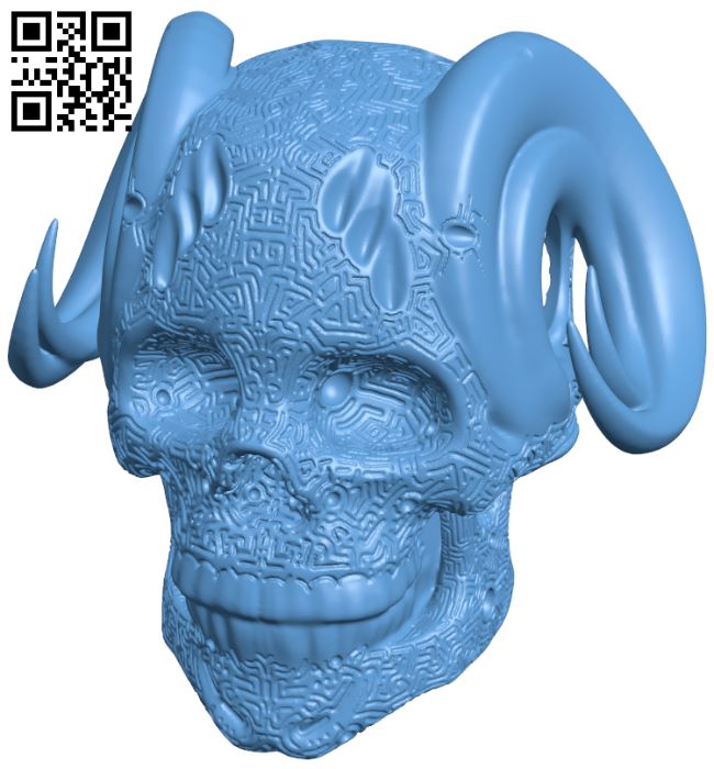 Horned skull H007273 file stl free download 3D Model for CNC and 3d printer