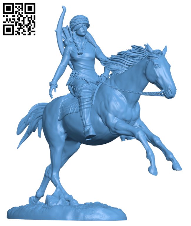 Female Trapper on horseback H008039 file stl free download 3D Model for CNC and 3d printer