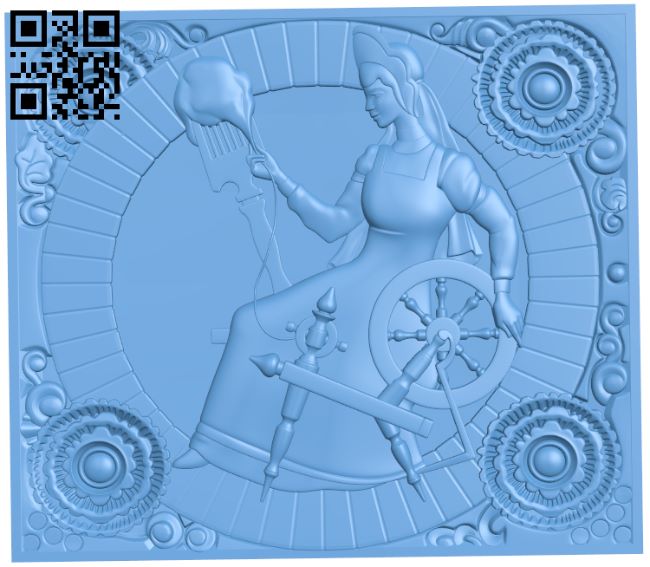 Picture of a girl spinning yarn T0001306 download free stl files 3d model for CNC wood carving