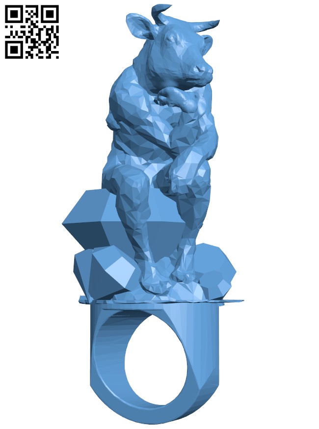 Bull head thinker - Ring H009246 file stl free download 3D Model for CNC and 3d printer