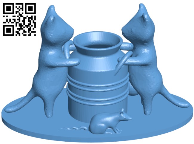 Cat pen holder with small mouse H009306 file stl free download 3D Model for CNC and 3d printer