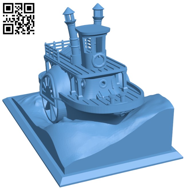 Old paddle-wheel steamboat H009432 file stl free download 3D Model for CNC and 3d printer
