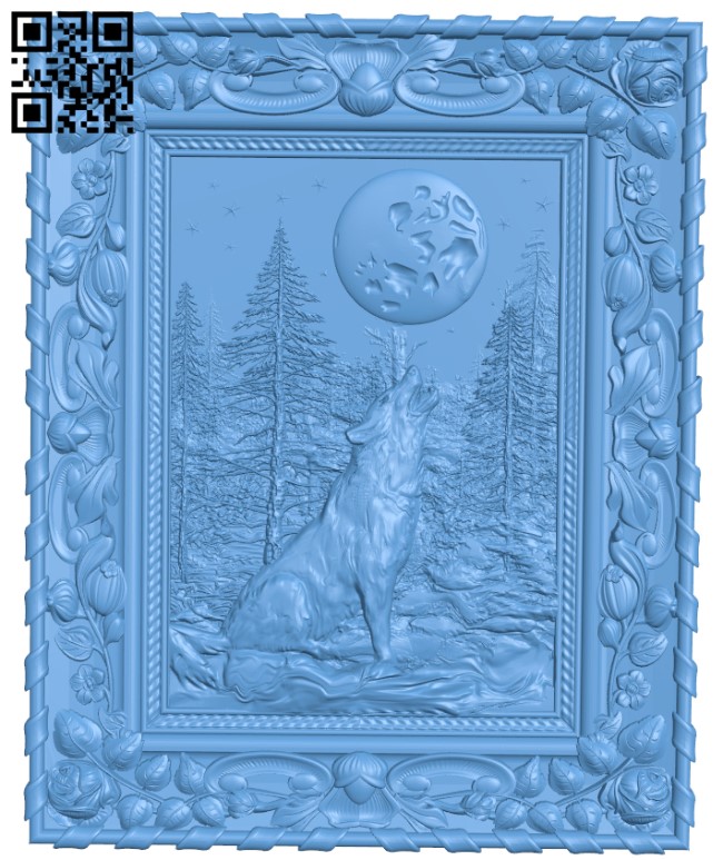 Wolf painting T0001740 download free stl files 3d model for CNC wood carving