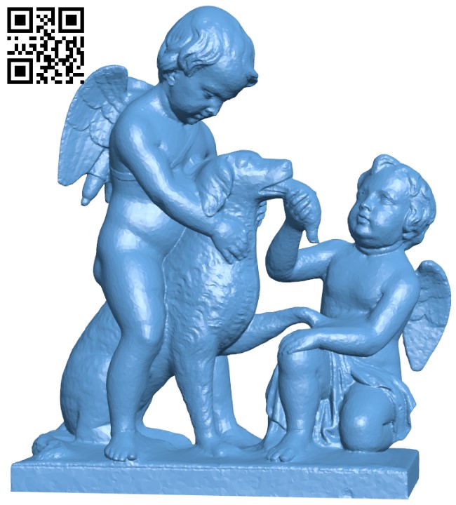 Cupids playing with a dog H010121 file stl free download 3D Model for CNC and 3d printer