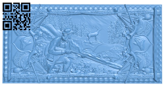 Painting of a hunter and a deer T0002531 download free stl files 3d model for CNC wood carving