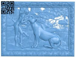 Painting of a lioness and a girl T0002457 download free stl files 3d model for CNC wood carving