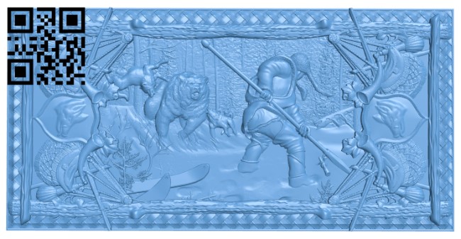 Painting of hunting a bear T0002532 download free stl files 3d model for CNC wood carving