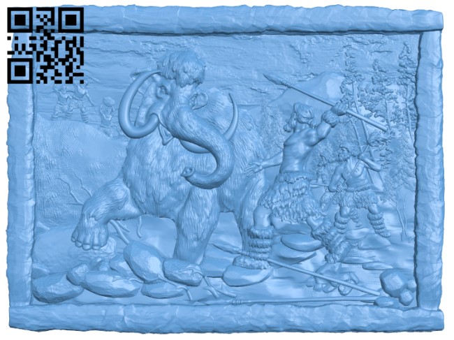 Painting of mammoth hunting T0002600 download free stl files 3d model for CNC wood carving
