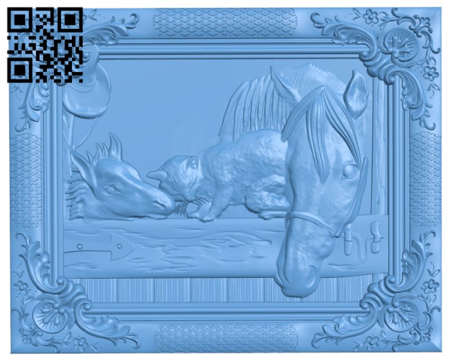 Painting of two horses and a cat T0002438 download free stl files 3d model for CNC wood carving