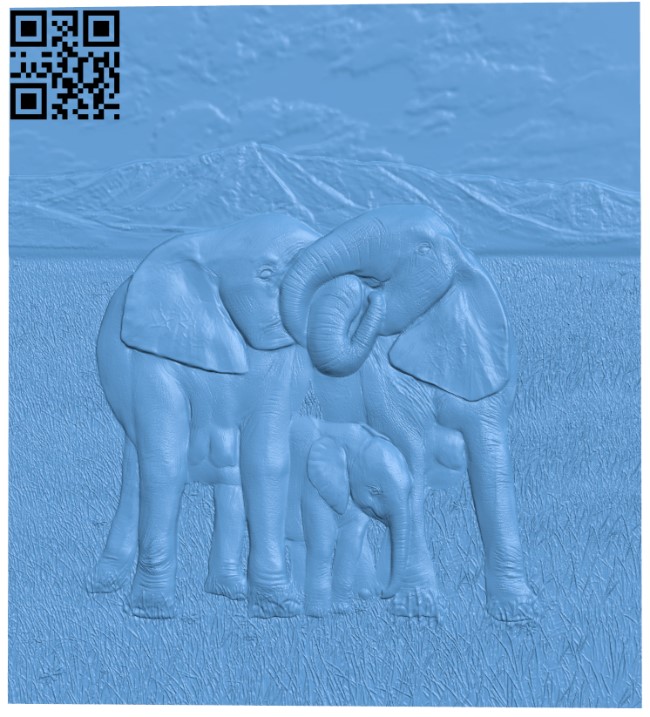 Elephant family painting T0002893 download free stl files 3d model for CNC wood carving