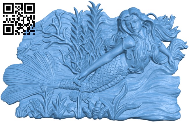 Mermaid painting T0002833 download free stl files 3d model for CNC wood carving