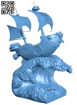 One Piece – Thousand Sunny On The Great Wave Of Kanagawa H010364 file stl free download 3D Model for CNC and 3d printer