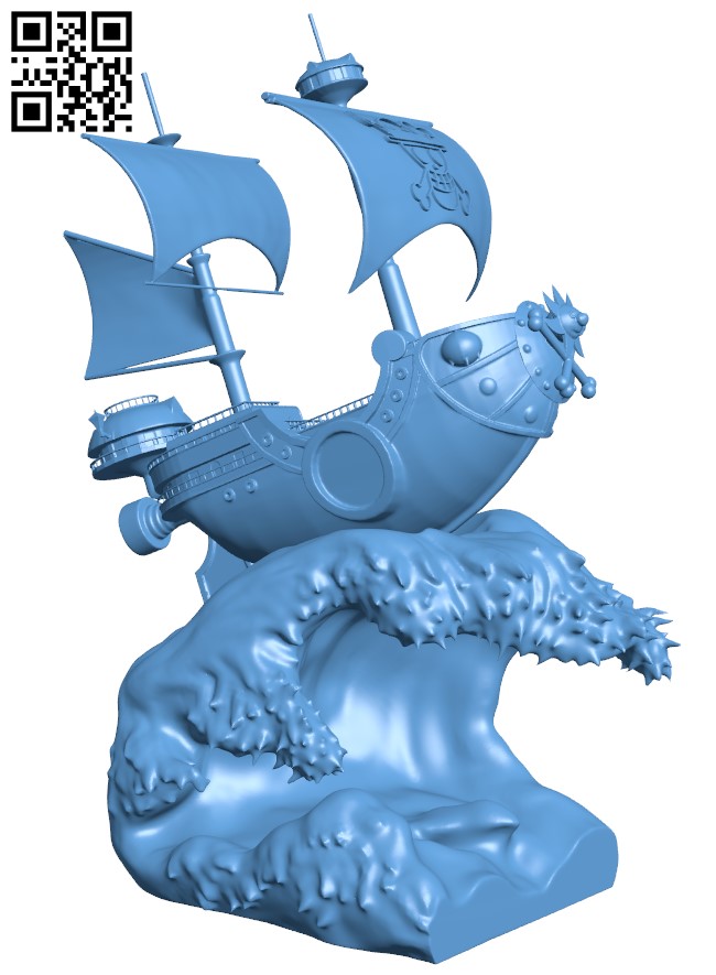 One Piece - Thousand Sunny On The Great Wave Of Kanagawa H010364 file stl free download 3D Model for CNC and 3d printer