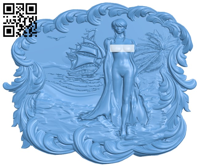 Painting of a girl on a deserted island T0002656 download free stl files 3d model for CNC wood carving