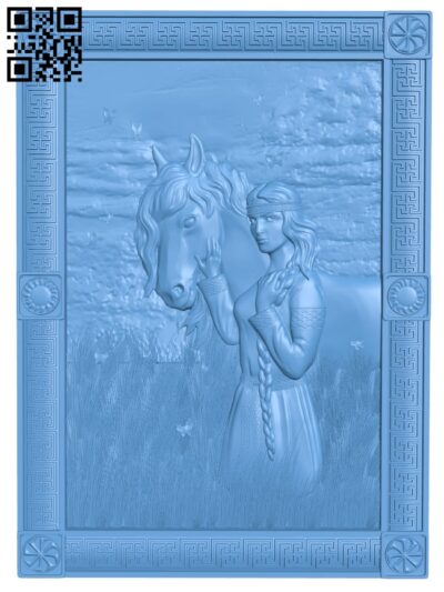 Picture of a girl and a horse T0002850 download free stl files 3d model for CNC wood carving