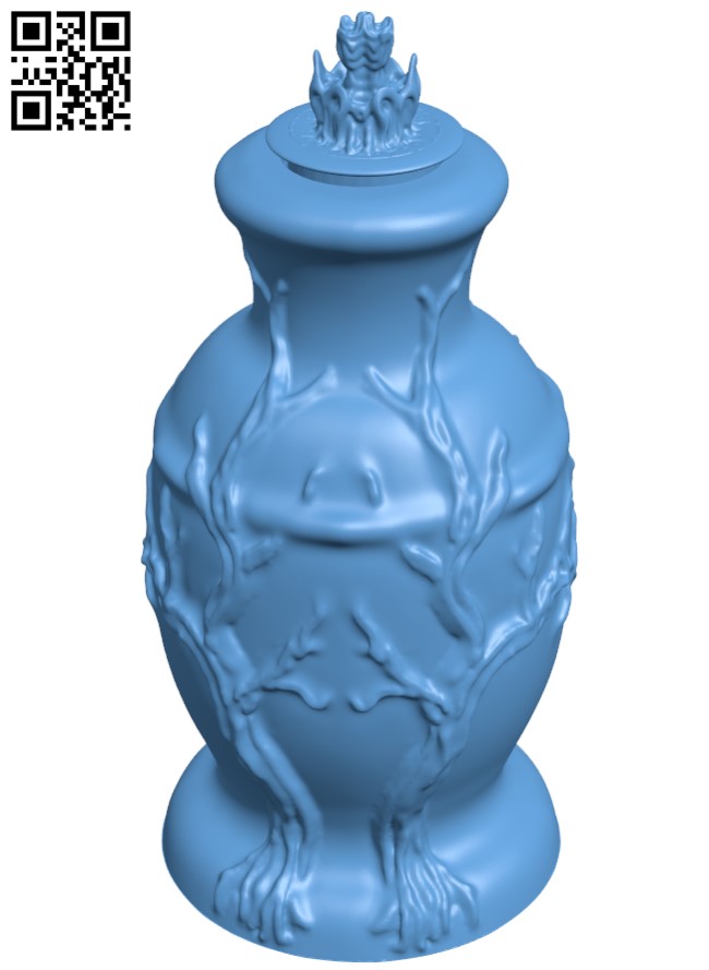 Vase with lid tree design H010428 file stl free download 3D Model for CNC and 3d printer